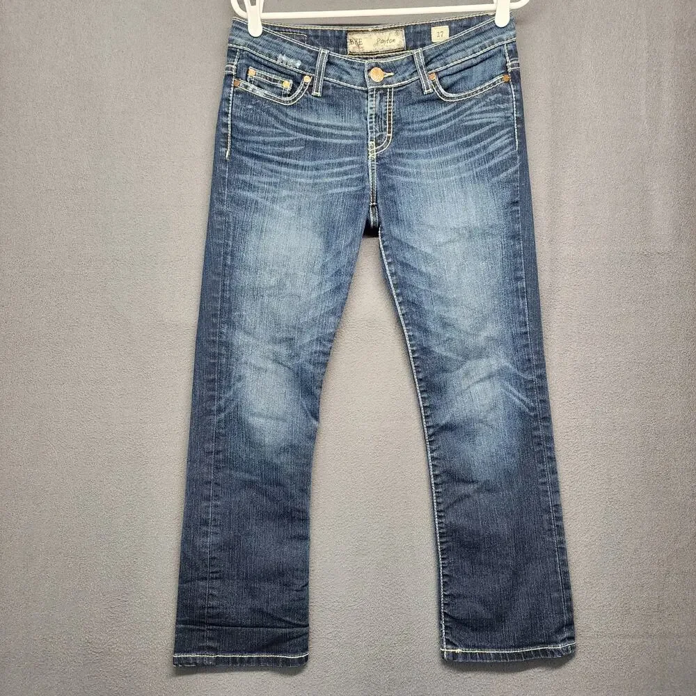BKE Womens Payton Jeans Size 27 Low Rise Straight Dark Wash Stretch Casual